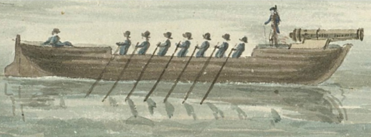 Close-up showing a 1777 row galley. The 'Willing' probably looked considerably larger.